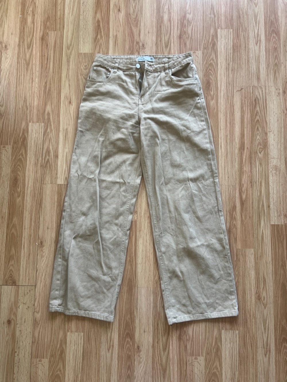 Tan Denim Wide Leg Pants